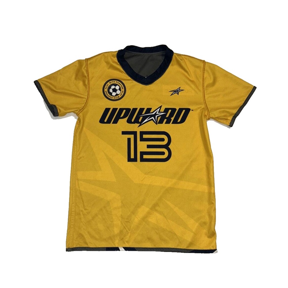 Upward Soccer Jersey Youth Large Yellow Gray‎ Reversible Number 13 Short Sleeve